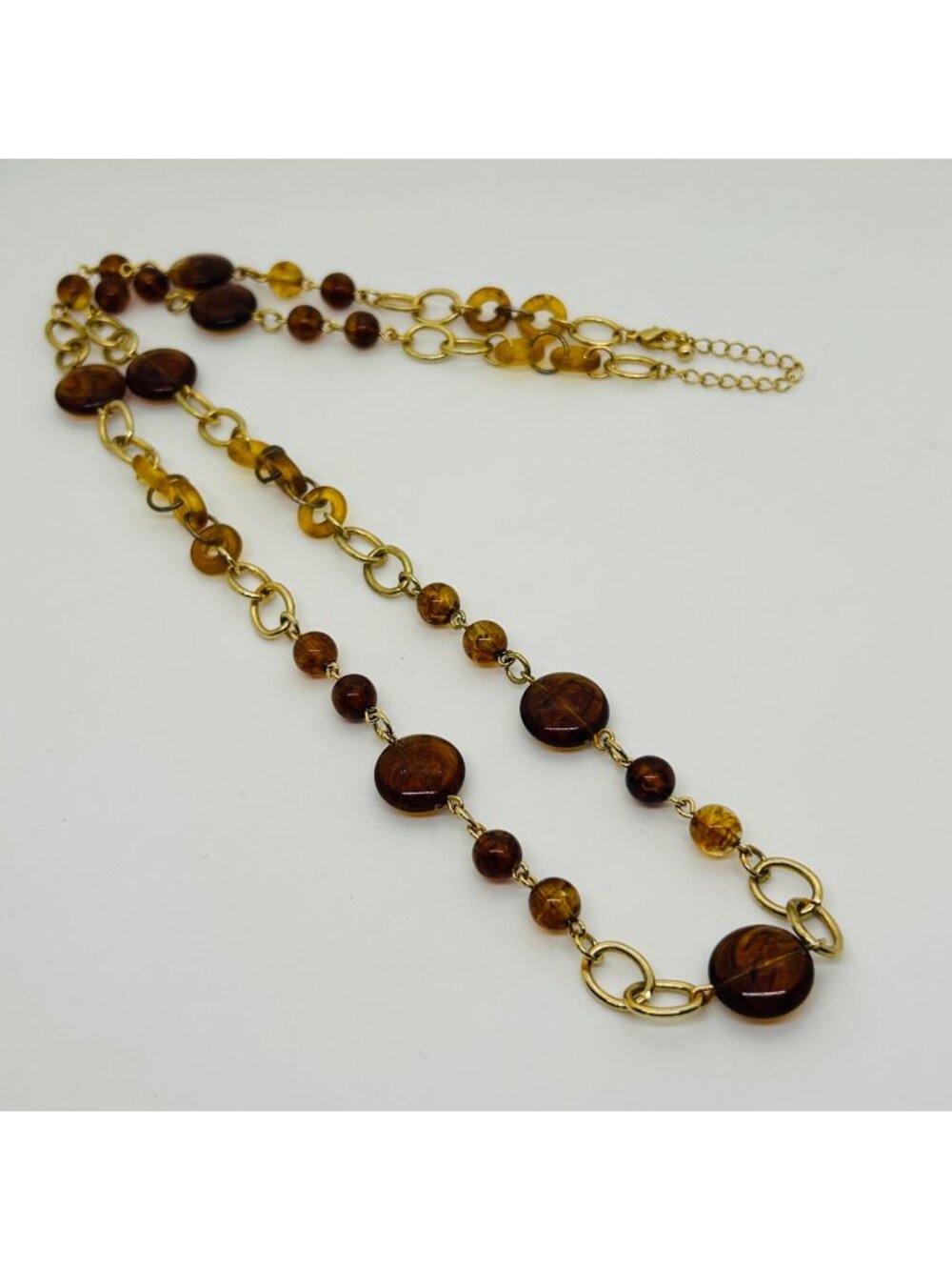 Brown Acrylic Station Necklace For Layering Multistrand Gold Tone Chain Vintage